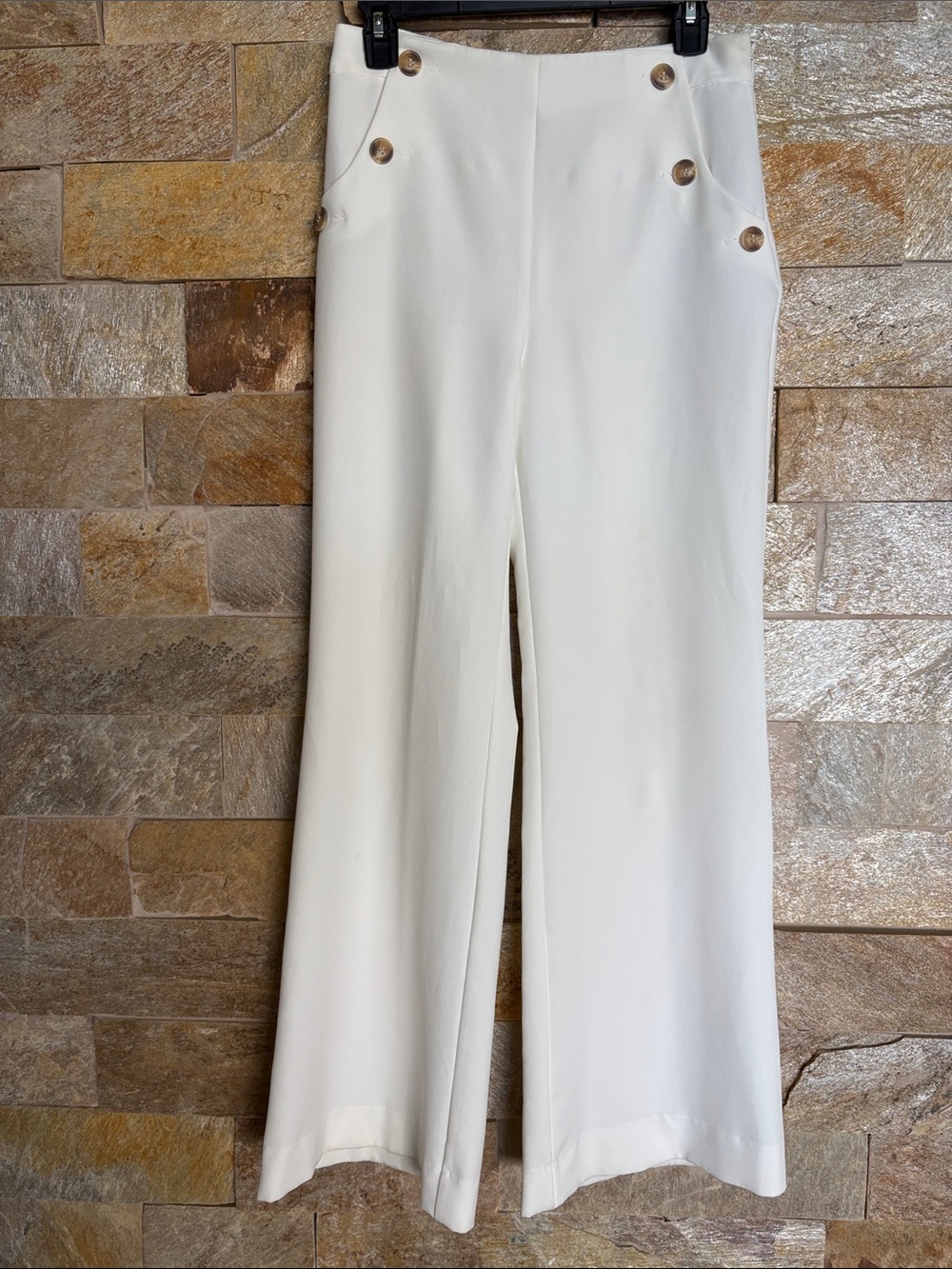 Jealous Tomato White High-Rise Bootcut Pants with Decorative Buttons